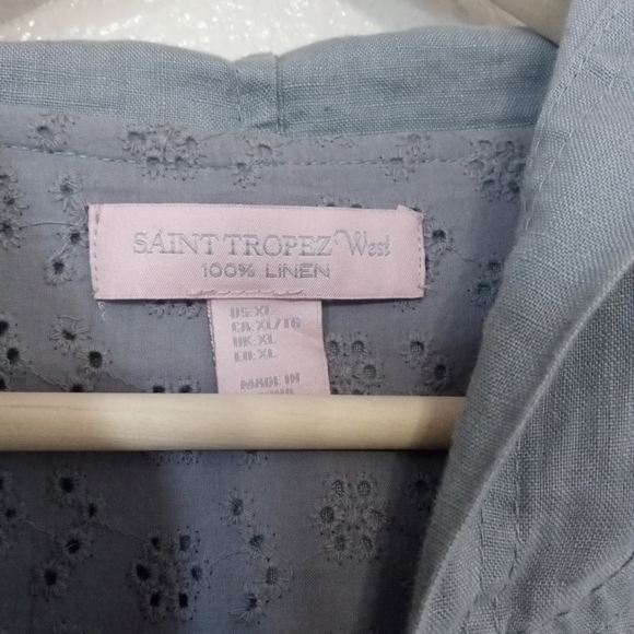 Saint Tropez West Long Sleeve Gray Jacket Full Zip Hoodie 100% Linen - Picture 4 of 11
